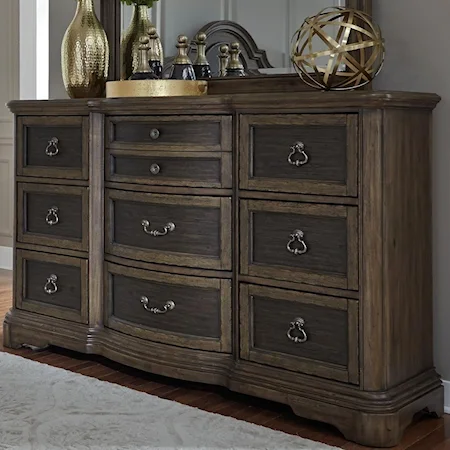 Traditional 9 Drawer Dresser with Fully Stained Interior Drawers